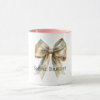 Christmas Rustic White Green Gold Bow Personalised
