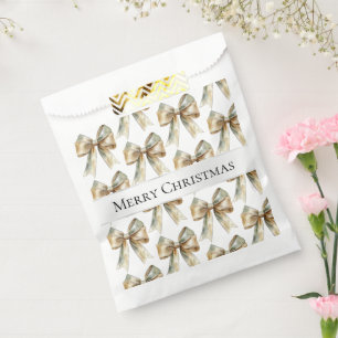 Christmas Rustic White Green Gold Bows Favour Bags