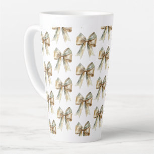 Christmas Rustic White Green Gold Bows  Latte Mug