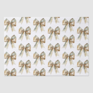 Christmas Rustic White Green Gold Bows  Tissue Paper