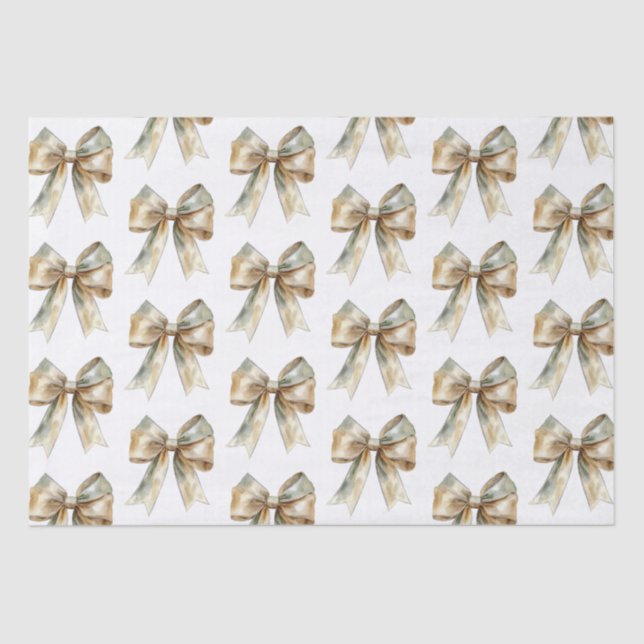 Christmas Rustic White Green Gold Bows  Tissue Paper (Front)