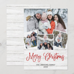 Christmas Rustic White Wood 4 PHOTO Greeting Holiday Card