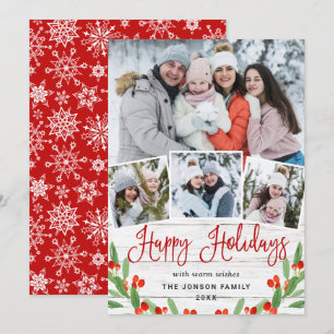 Christmas Rustic White Wood 4 PHOTO Greeting Holiday Card