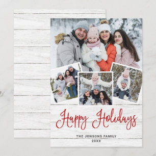 Christmas Rustic White Wood 4 PHOTO Greeting Holiday Card