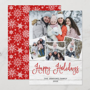 Christmas Rustic White Wood 4 PHOTO Greeting Holiday Card