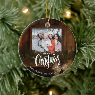 Christmas Rustic Winter Fireplace Photo Ceramic Tree Decoration