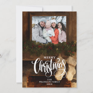 Christmas Rustic Winter Fireplace Photo Holiday Card