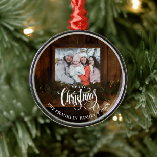 Christmas Rustic Winter Fireplace Photo Metal Tree Decoration