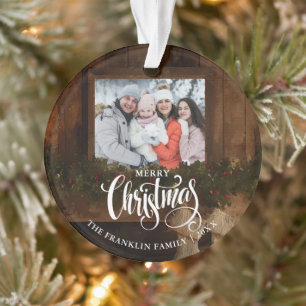 Christmas Rustic Winter Fireplace Photo Ornament