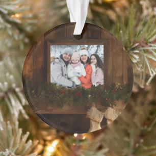 Christmas Rustic Winter Fireplace Photo Ornament