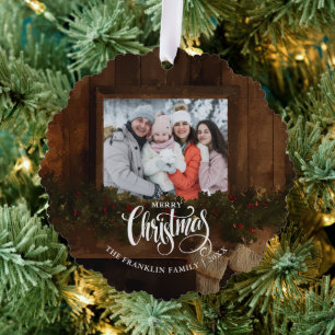Christmas Rustic Winter Fireplace Photo Tree Decoration Card