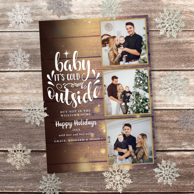 Christmas Rustic Wood 3 Photo Collage Holiday Card (Christmas Rustic Wood 3 Photo Collage Holiday Card)