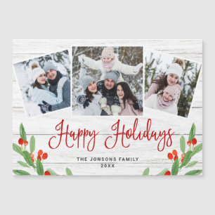 Christmas Rustic Wood 3 PHOTO Magnetic Card