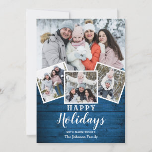 Christmas Rustic Wood 4 PHOTO Greeting Holiday Card