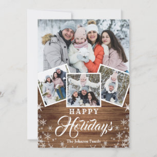 Christmas Rustic Wood 4 PHOTO Greeting Holiday Card