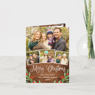 Christmas Rustic Wood 4 PHOTO Greeting Holiday Card