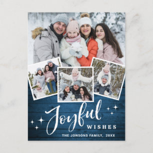 Christmas Rustic Wood 4 PHOTO Greeting Holiday Postcard