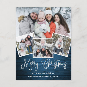 Christmas Rustic Wood 4 PHOTO Greeting Holiday Postcard