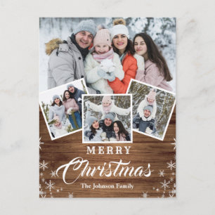 Christmas Rustic Wood 4 PHOTO Greeting Holiday Postcard