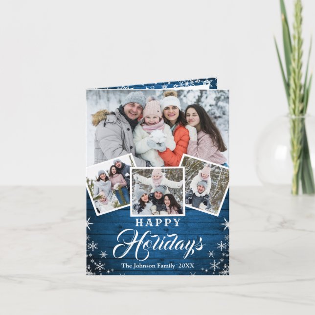 Christmas Rustic Wood 5 PHOTO Greeting Holiday Card (Front)