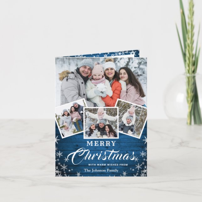 Christmas Rustic Wood 5 PHOTO Greeting Holiday Card (Front)