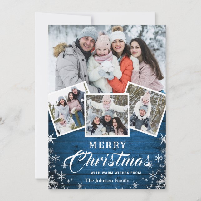 Christmas Rustic Wood 5 PHOTO Greeting Holiday Card (Front)