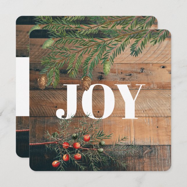 Christmas Rustic Wood Joy Christmas Card (Front/Back)