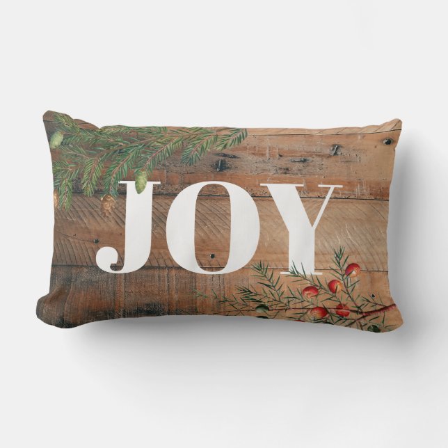 Christmas Rustic Wood Joy  Lumbar Cushion (Front)