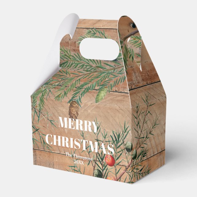 Christmas Rustic Wood Joy Merry Christmas Favour Box (Front Side)