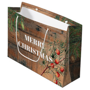 Christmas Rustic Wood Joy Merry Christmas Large Gift Bag