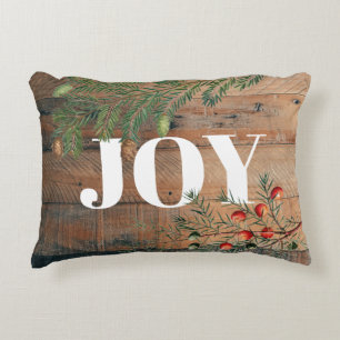 Christmas Rustic Wood Joy Xmas Decorative Cushion