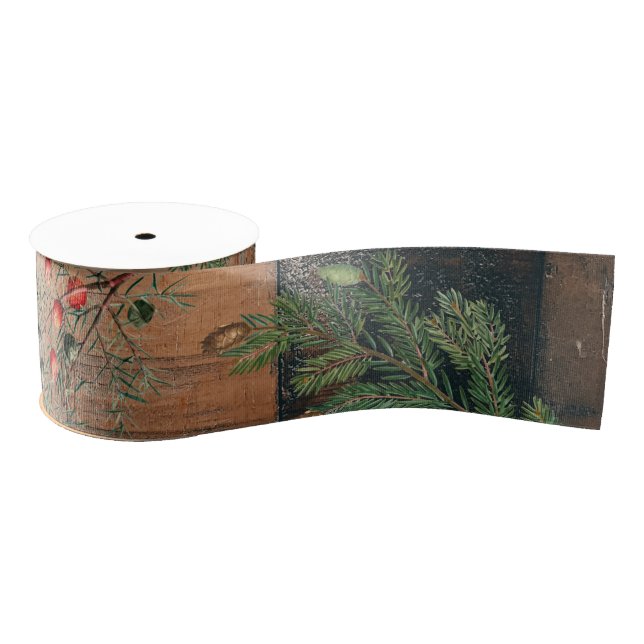 Christmas Rustic Wood Merry Christmas  Grosgrain Ribbon (Spool)