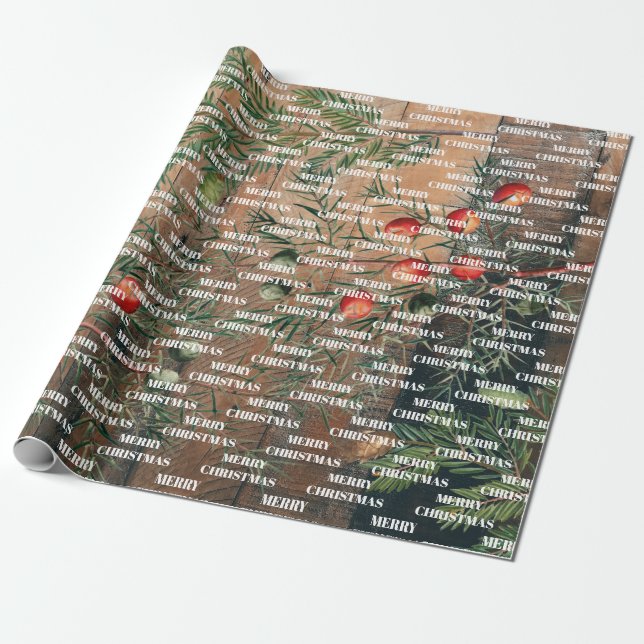 Christmas Rustic Wood Merry Christmas  Wrapping Paper (Unrolled)