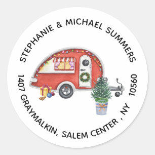 Christmas RV Camper Camping Return Address Classic Round Sticker