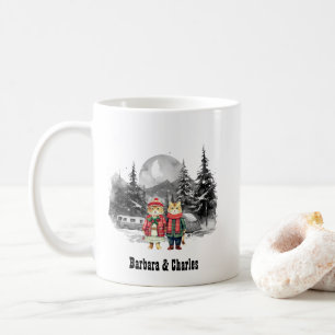 Christmas RV Tent Camp Woods Newlywed Couple Cat Coffee Mug