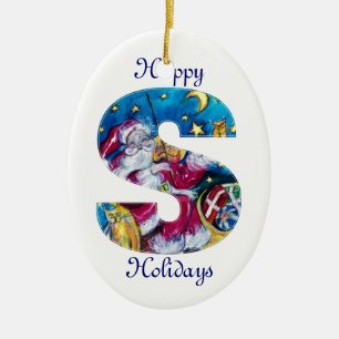 CHRISTMAS S LETTER / INSPIRED SANTA MONOGRAM CERAMIC TREE DECORATION