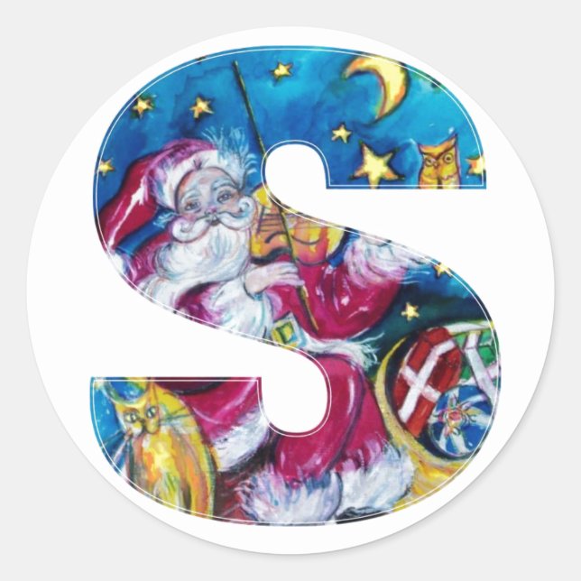 CHRISTMAS S LETTER / INSPIRED SANTA MONOGRAM CLASSIC ROUND STICKER (Front)