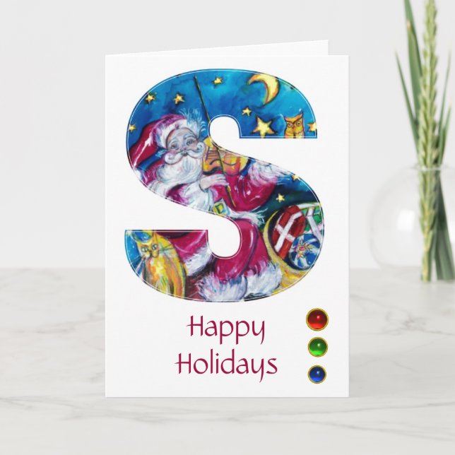 CHRISTMAS S LETTER / INSPIRED SANTA MONOGRAM HOLIDAY CARD (Front)