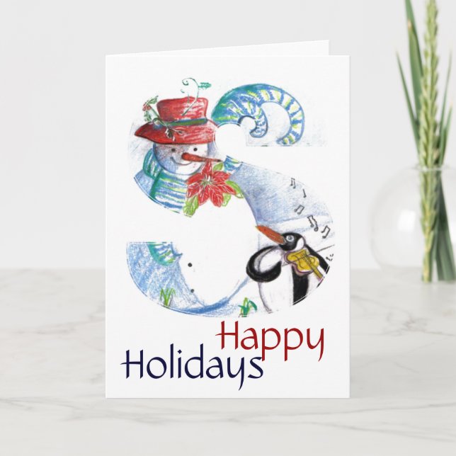 CHRISTMAS S LETTER ,PENGUIN'S SERENADE  MONOGRAM HOLIDAY CARD (Front)