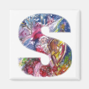 CHRISTMAS S LETTER  / SANTA  PLAYING HARP MAGNET