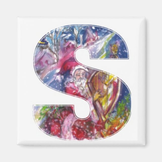 CHRISTMAS S LETTER  / SANTA  PLAYING HARP MAGNET (Front)