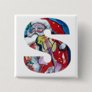CHRISTMAS S LETTER / SANTA  WITH VIOLIN MONOGRAM 15 CM SQUARE BADGE