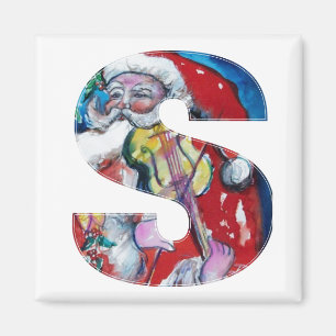 CHRISTMAS S LETTER / SANTA  WITH VIOLIN MONOGRAM MAGNET