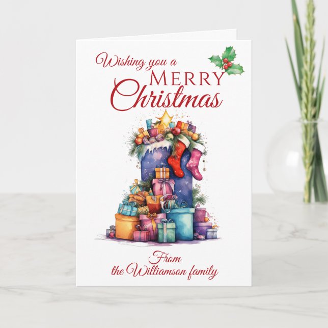 Christmas Sack And Gifts Family Holiday Card (Front)