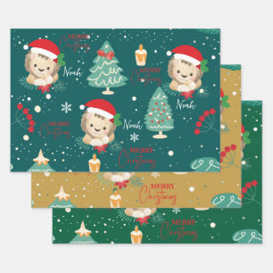 Christmas safari animal baby lion  wrapping paper sheet
