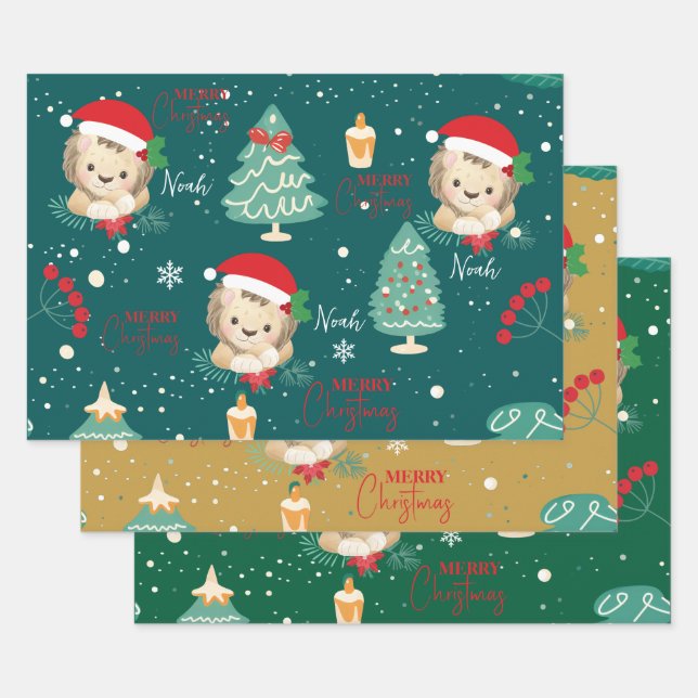 Christmas safari animal baby lion  wrapping paper sheet (Set)