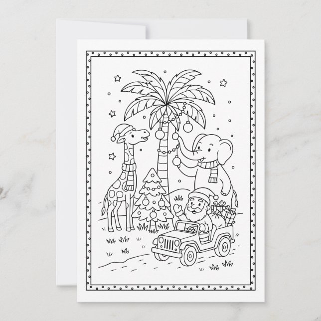 Christmas Safari Animals Colouring Flat Note Card (Front)