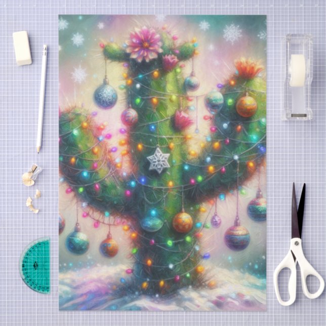 Christmas Saguaro Cactus Whimsical Decoupage Tissue Paper (Craft)
