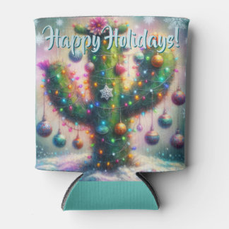 Christmas Saguaro Cactus Whimsical Desert Holiday Can Cooler
