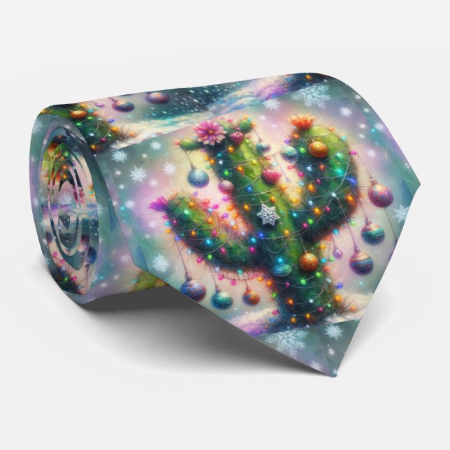 Christmas Saguaro Cactus Whimsical Desert Tie (Rolled)